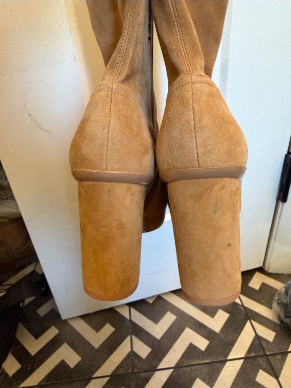 CHANEL Tan Suede Ankle Boots with Black Patent Cap Toe - Picture 2 of 5